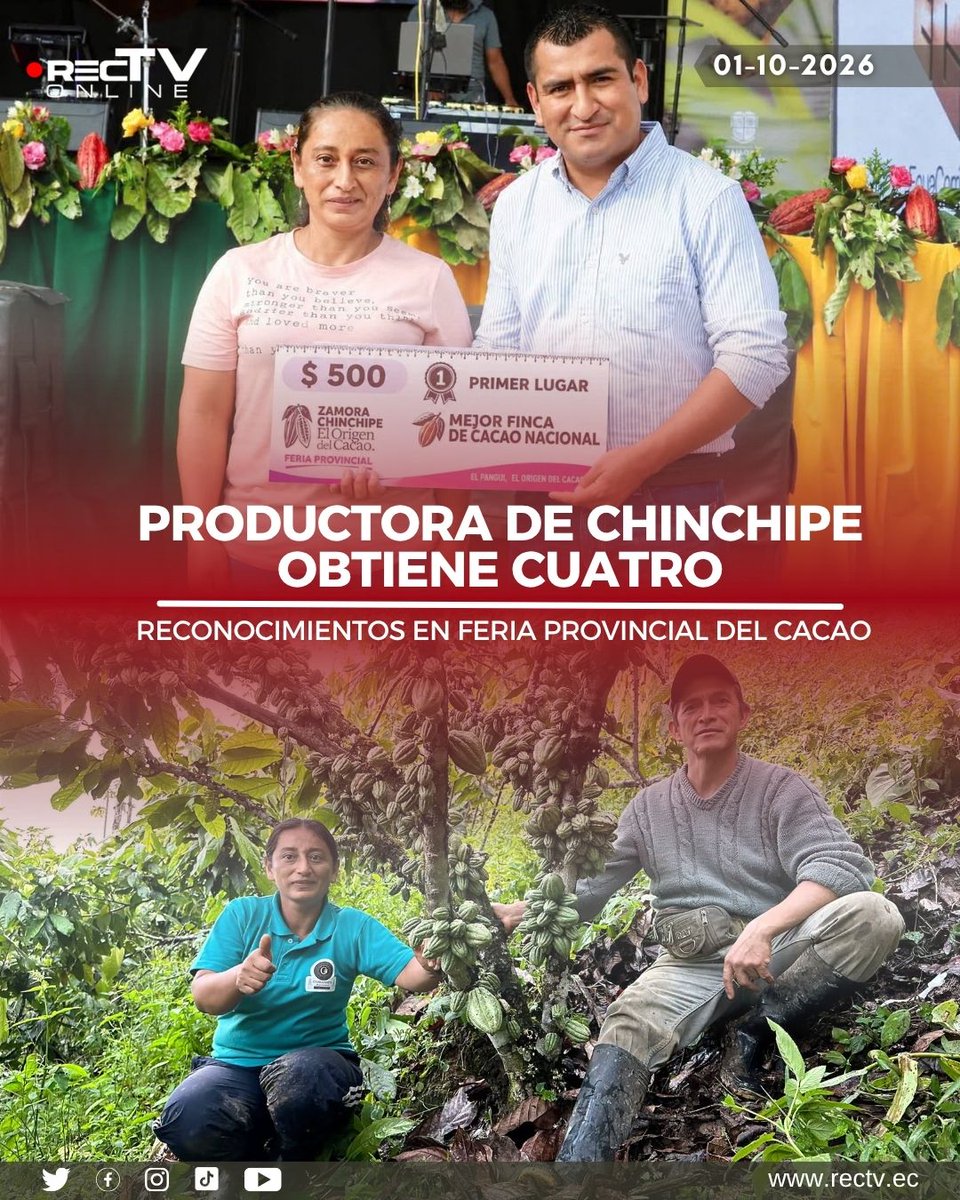 RecTVonline's tweet photo. #RecTv | Luz del Carmen Merino Abad, productora del sector Reina del Cisne, parroquia Chito, cantón #Chinchipe, obtuvo cuatro distinciones en la Feria Provincial del Cacao, desarrollada en El Pangui, y recibió un total de USD 900 en incentivos económicos. https://t.co/sZImlipUP9
