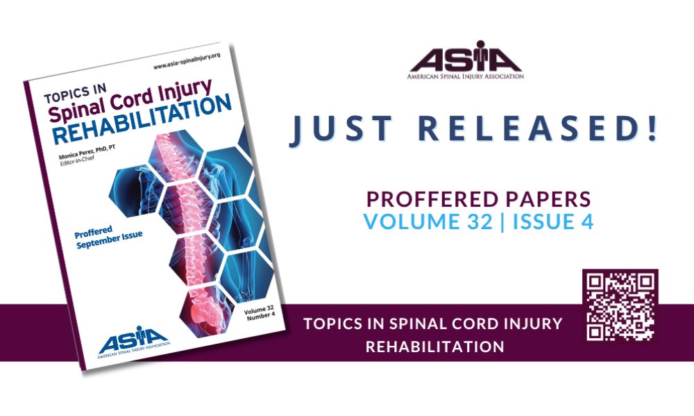 ASIA_spine's tweet photo. TSCIR New Issue Alert! 
 
Topics in Spinal Cord Injury Rehabilitation (TSCIR)
Volume 32 | Issue 4
Proffered Papers
 
#SpinalCordInjuryRehab #TSCIR #TSCIRehab #ASIAJournalSCIRehab

https://t.co/zSZ3YVPjaM https://t.co/xbzlwZ4EKS