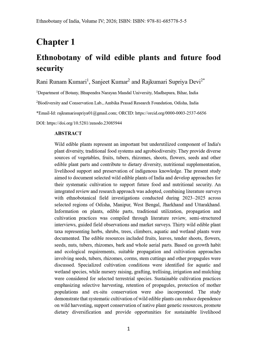 BiotechSanjeet's tweet photo. Ethnobotany of wild edible plants and future food security
https://t.co/O0GdMjo4Fi
#Food #Ethnobotany #Future #SDG #Sanjeet https://t.co/ncyIazau0M