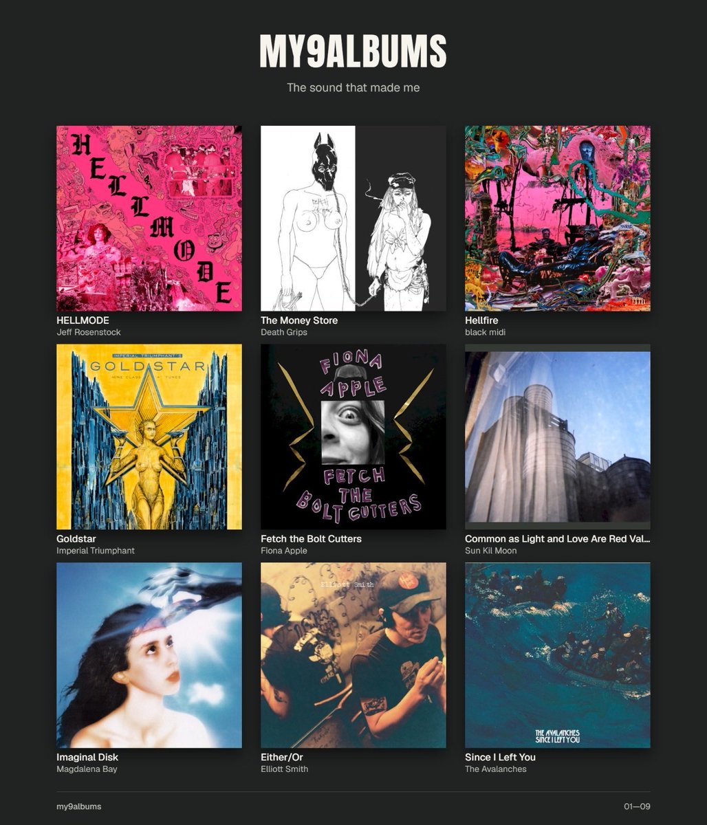 Supersupafly's tweet photo. not my official topster but these are

9 albums that made me https://t.co/jrw8P9VjPk