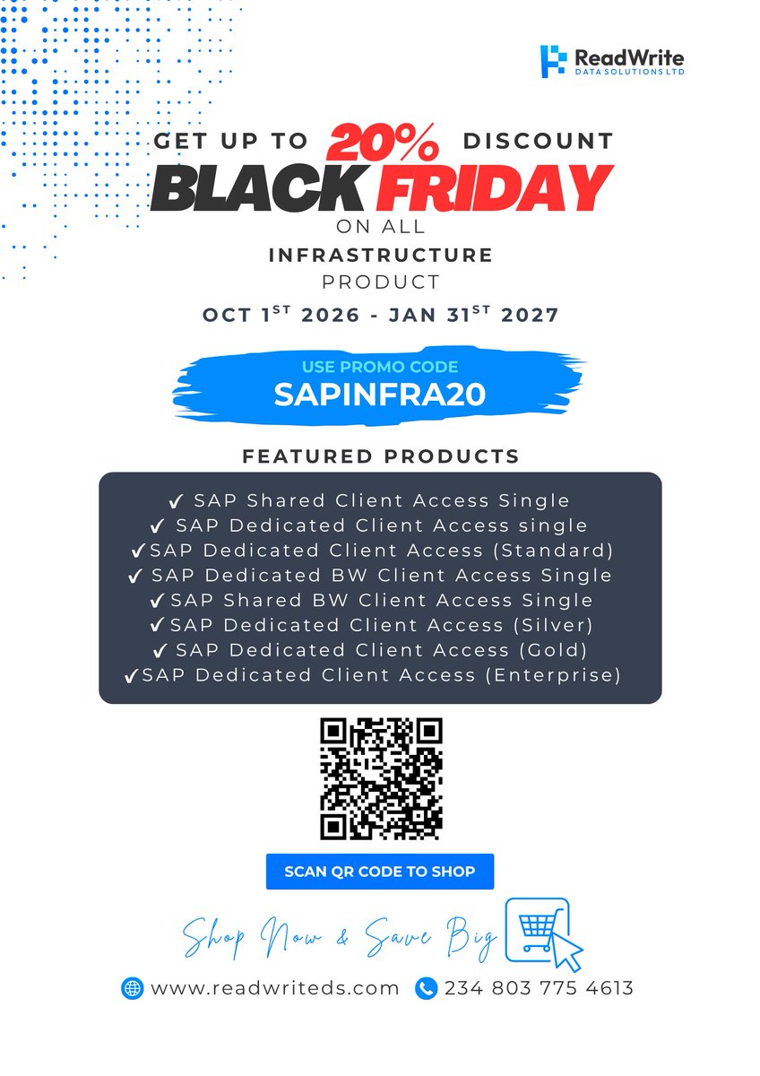 ReadWriteDS's tweet photo. Our Black Friday starts today! 

Get 20% off every infrastructure product from ReadWrite Data Solutions and take advantage of this limited-time offer to get the solutions you need at a lower price.

Scan the QR code and use the promo code on the flyer to shop. https://t.co/QJ3D6hCEmA