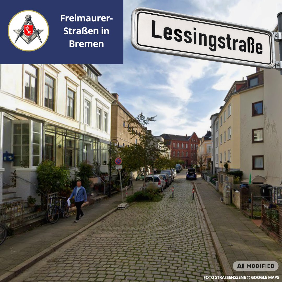 FreimaurerHB's tweet photo. 📍 Die Lessingstraße erinnert an Gotthold Ephraim Lessing: Schriftsteller, Aufklärer und seit 1771 Freimaurer. Toleranz, Vernunft und das Verbindende zwischen Menschen prägten sein Denken.

#Freimaurer #Bremen #Lessing #Aufklärung #Toleranz #Humanität #AFuAMvD #2b1ask1 https://t.co/Mm6QuOmw37