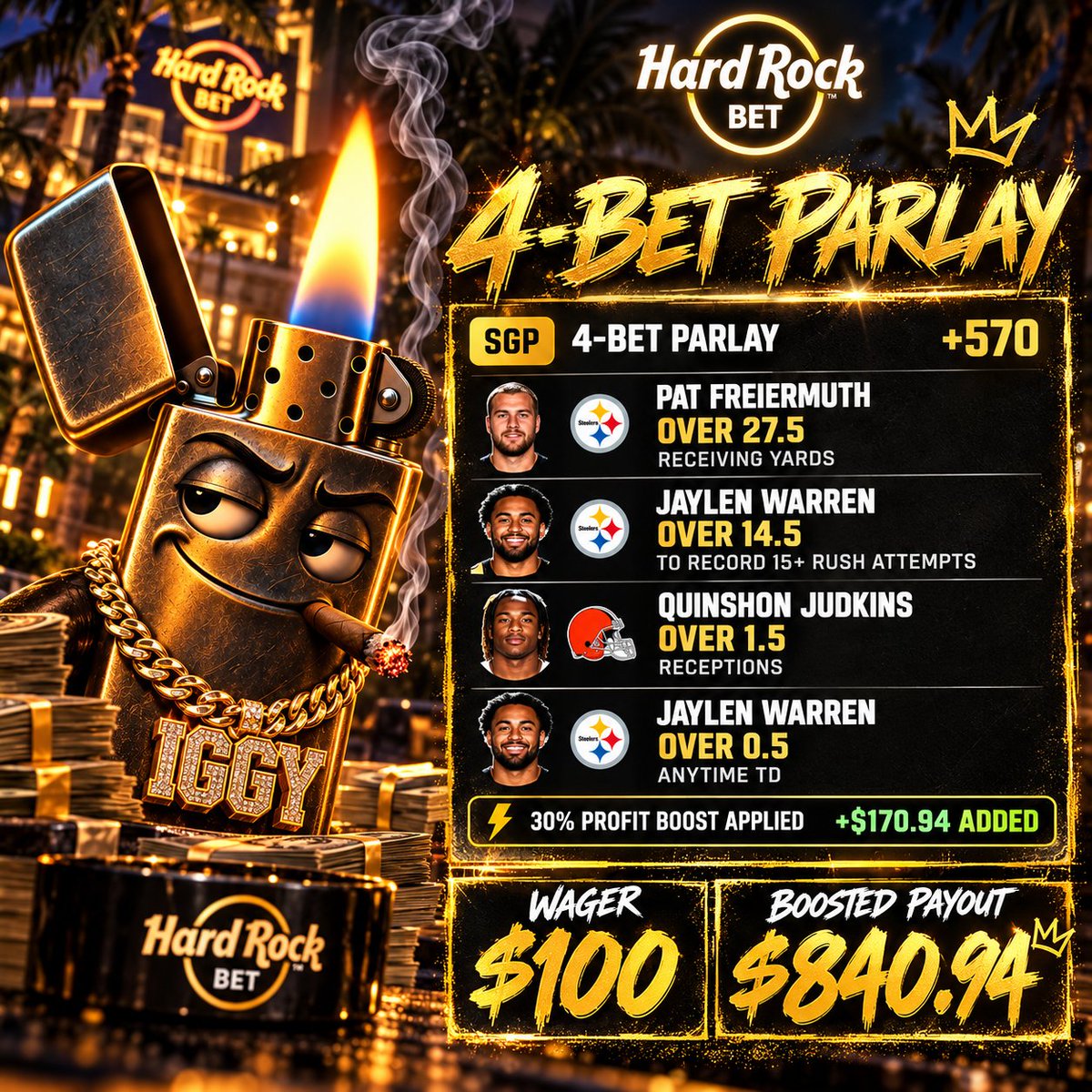 IgnitorBets's tweet photo. 🔥 IGGY’S 4-LEG TNF PARLAY 🔥

Rolling with this one tonight 👀💰

🏈 Pat Freiermuth 28+ Receiving Yards
🏈 Jaylen Warren 15+ Rush Attempts
🏈 Quinshon Judkins 2+ Receptions
🏈 Jaylen Warren Anytime TD

Need Warren to EAT tonight. Freiermuth and Judkins handle the volume, Warren punches one in. 🔥

LETS CASH! 🤝💰

#NFL #TNF #NFLBets #SportsBetting #Parlay #IggyPicks #Steelers #Browns #IggyBets #Bet