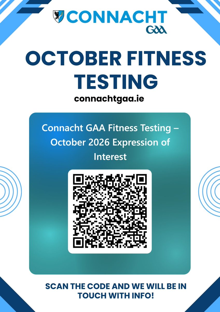 ConnachtGAA's tweet photo. Complete the expression of interest form and we will be in touch with information about how you can book your team in for Fitness Testing at the Connacht GAA Centre of Excellence this October!
#ConnachtGAA https://t.co/oyMz0b0Lnq