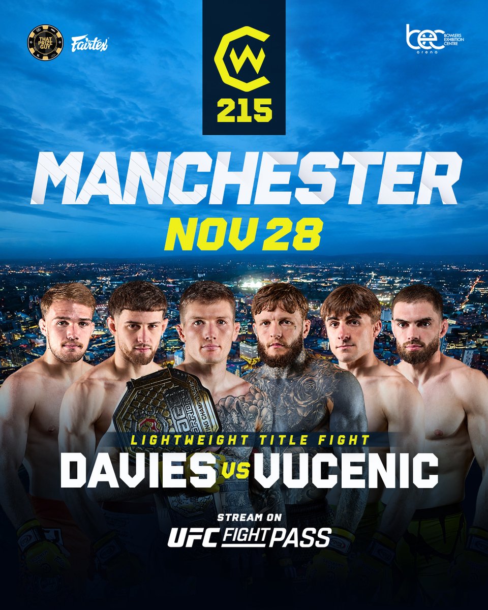 CageWarriors's tweet photo. One of Our BIGGEST Cage Warriors Manchester Events Ever ๐ฅ๐ฑ
#CW215 features a must-see world title fight and fan favourites galore on November 28th!
๐๏ธ Link in Bio for Tickets! On Sale NOW! https://t.co/5mbBlMffxi