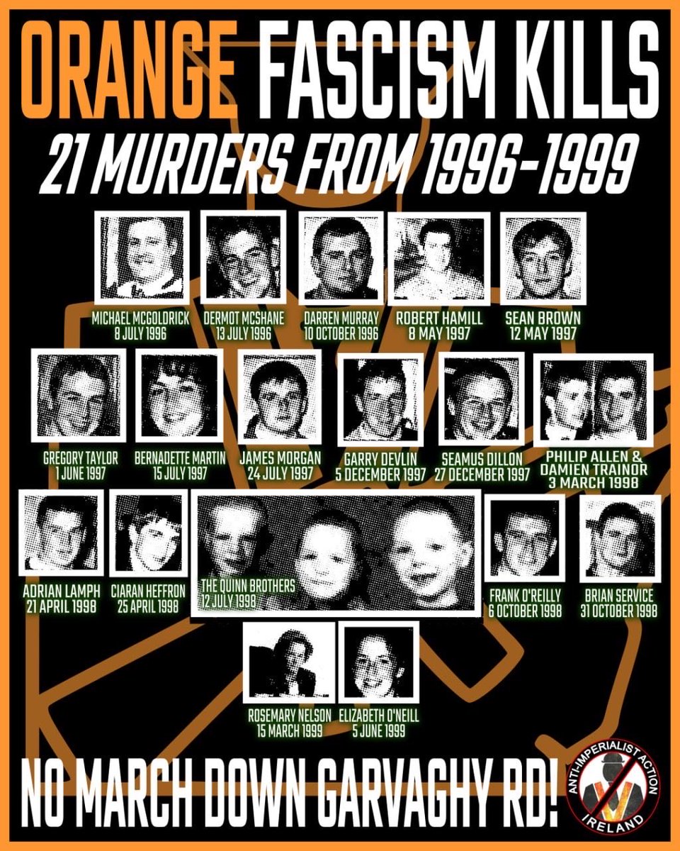AIAIreland's tweet photo. 21 Reasons the Orange Order Will Never March Down Garvaghy Road- Orange Fascism Kills! https://t.co/y3Nb2JezdR