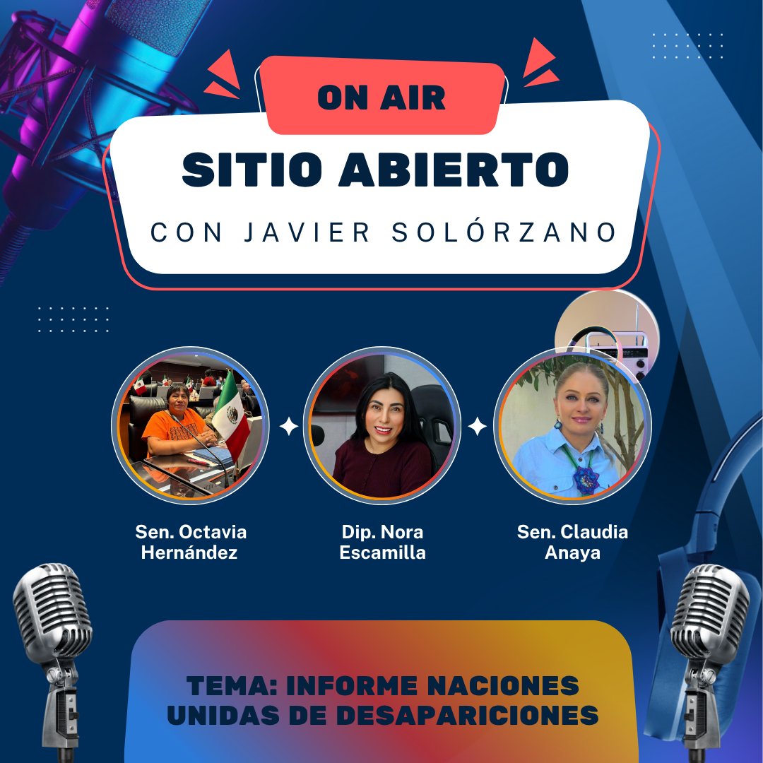 esbarajas's tweet photo. 🗣️#SITIOABIERTO
Con @JavierSolorzano🎙️
📌Tema: INFORME NACIONES UNIDAS DE DESAPARICIONES 🗣️🗯️🇺🇳🕵️‍♂️⁉️🧐

En este momento: 
✔️ Sen. @TaviaFarret  
✔️ Dip. @NoraMEscamilla  
✔️ Sen. @ClaudiAnaya  

 ¡No te lo pierdas! 😉 ➡️https://t.co/6UPm3hIDPH

@CanalCongreso📺
@RaulPazMx 🫡 https://t.co/unZKKZUPdq