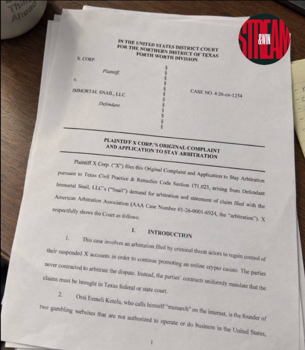 STREAMANDWIN's tweet photo. @X ACCUSED @DuelPromo OF TRYING TO BRIBE ITS EMPLOYEES 😬

X sued Duel’s operator Immortal Snail, alleging people around Ossi Ketola offered $1,500 for internal info and up to $300,000 to get banned Duel accounts restored

X also claims they were looking for people willing to get Ketola’s critics banned 

Ketola says it was actually his accounts that got hacked and they’re trying to get them back through arbitration

They really offered $300,000 for a fucking unban 🫣