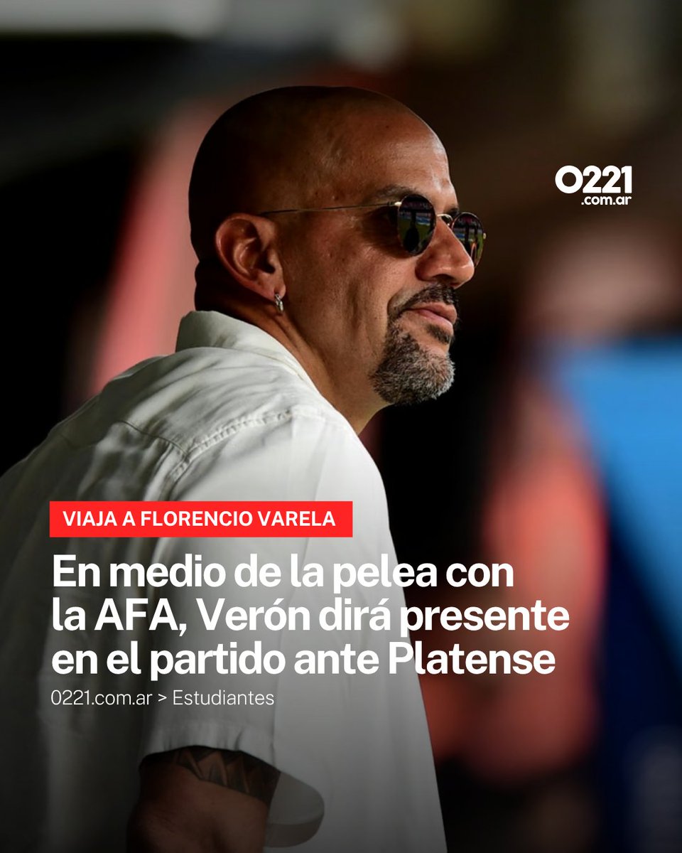 0221comar's tweet photo. #EDLP 🦁 Juan Sebastián Verón tomó la decisión de acompañar a Estudiantes en Florencio Varela para el duelo de este jueves a las 21.15 ante Platense por los cuartos de final de la Copa Argentina.

🏟️ Como ante Barracas Central, el presidente será parte de la delegación en el Estadio Norberto Tomaghello.

⚽ Su presencia llega tras ser informado por Darío Herrera por los incidentes ante Rosario Central. El club rechazó la versión arbitral y prepara su descargo.