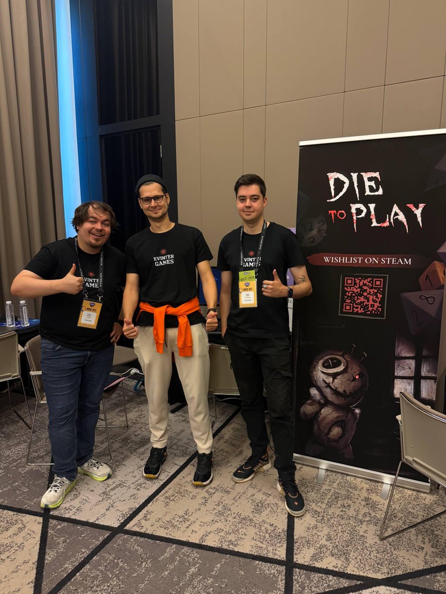 DieToPlay_GAME's tweet photo. DevGAMM is a wrap!
Two days flew by! We met so many new people, had great conversations, and got tons of feedback on Die to Play.
At one point, we even got two showcase tables โ and suddenly had a crowd around us
Thanks to everyone who played and shared feedback! โค๏ธ
#DevGAMM https://t.co/J4sStesxVa