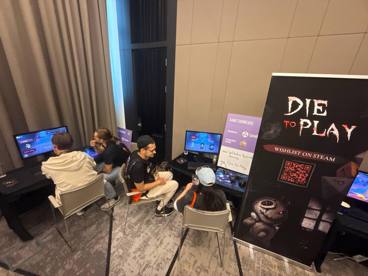 DieToPlay_GAME's tweet photo. DevGAMM is a wrap!
Two days flew by! We met so many new people, had great conversations, and got tons of feedback on Die to Play.
At one point, we even got two showcase tables โ and suddenly had a crowd around us
Thanks to everyone who played and shared feedback! โค๏ธ
#DevGAMM https://t.co/J4sStesxVa