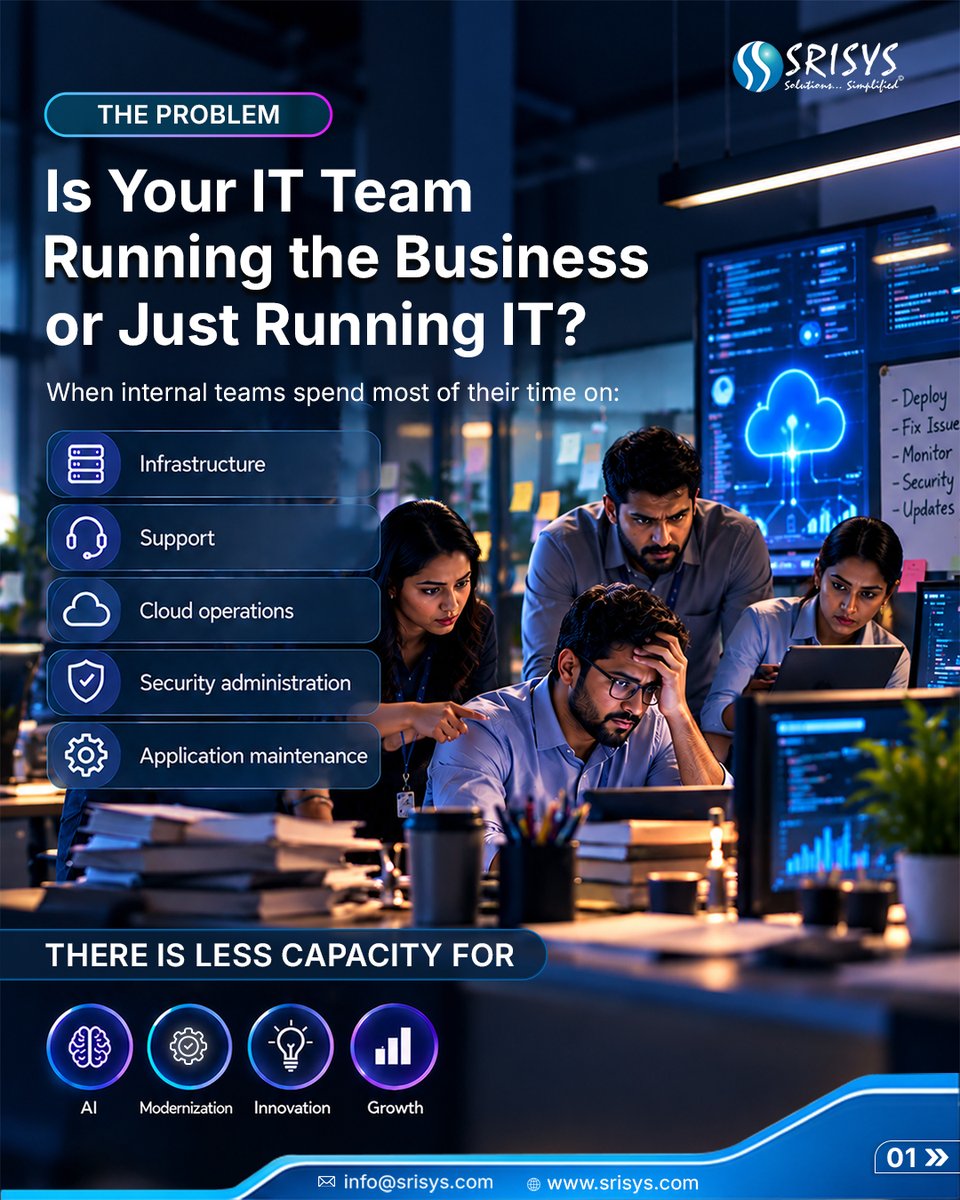 srisysinc's tweet photo. Is your IT operating model creating capacity for transformation, or consuming it? Managed IT Services can help internal teams focus on strategy, innovation, AI, &amp; growth. 
 Read our latest Executive Briefing. https://t.co/qz0eAOstcs
 
#ManagedIT #ITStrategy #DigitalTransformation https://t.co/NFcgl2Cm70