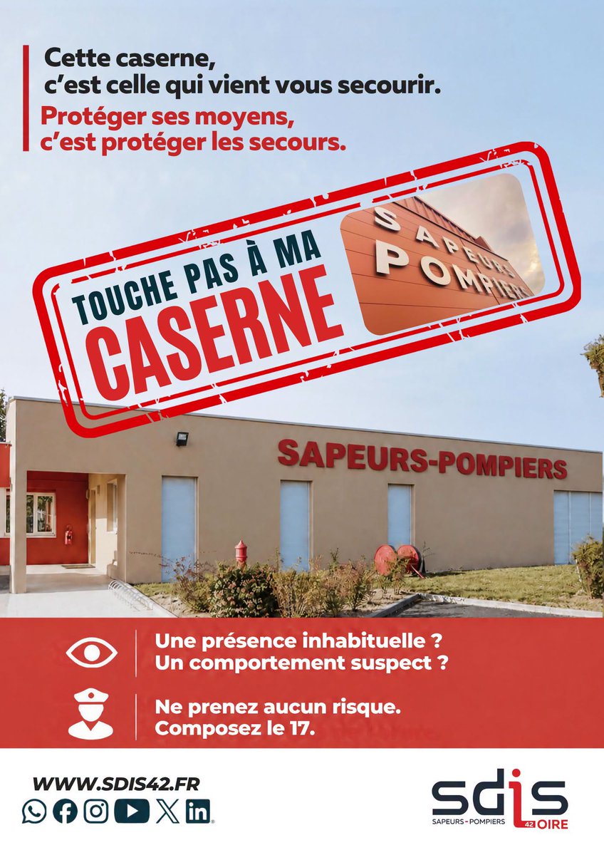 Image de Préfet de la Loire - #TouchePasAMaCaserne | Une caserne de sapeurs-pompiers n’est pas un bâtiment comme les autres !

⚠️ 