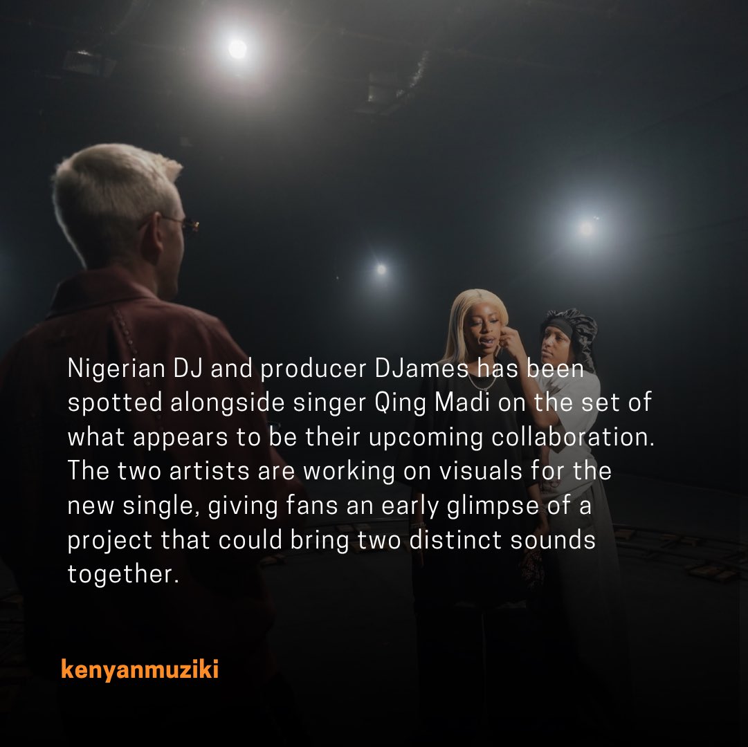 KenyanMuziki's tweet photo. DJAMES &amp; QING MADI SPOTTED ON SET FOR NEW SINGLE

DJames and Qing Madi have been spotted together on set, teasing what appears to be a new collaboration.

The visuals are already in motion. More details soon.
@Qingmadi
#KenyanMuziki #WeAreTheNews #DJames #QingMadi https://t.co/AXhDTGI9YG