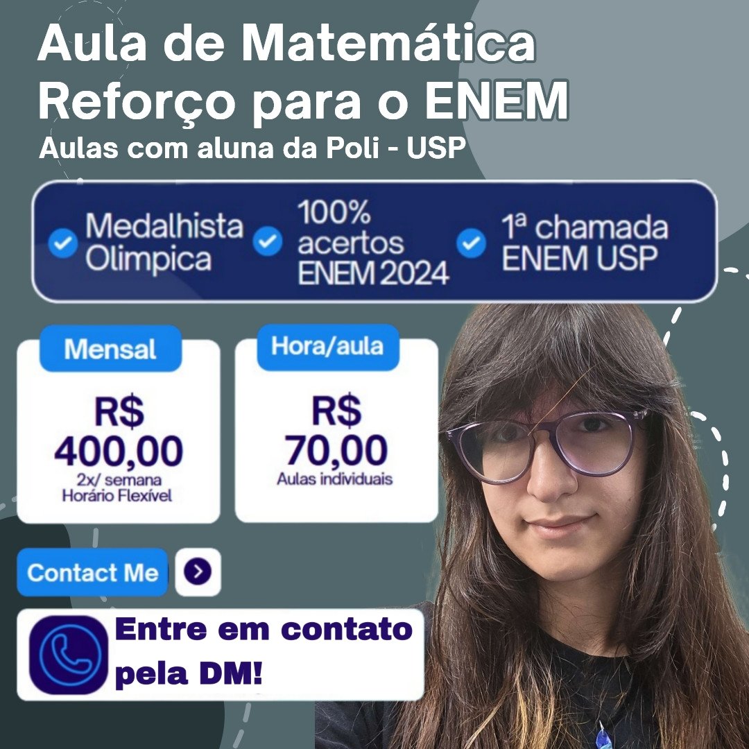 ericaikok's tweet photo. Boa tarde gente, lembrando que o enem está chegando e eu dou aulas particulares de matemática! Eu gabaritei a seção de matemática no enem 2024 e já recebi múltiplos elogios sobre a minha didática. Proporciono uma aula teste inicial por 50 reais (~30% de desconto)! https://t.co/ifQzOqwwbT