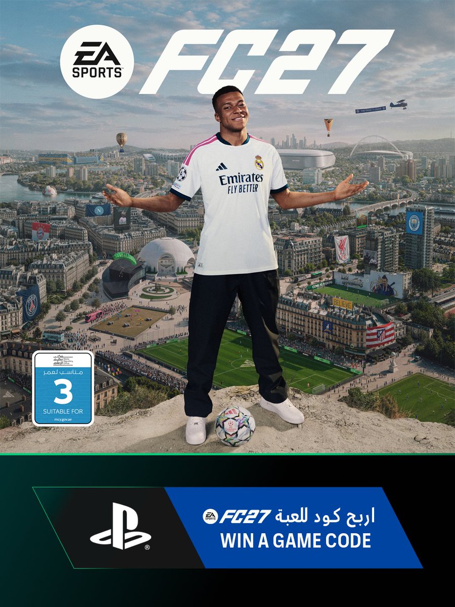 PlayStation_ME's tweet photo. تبغى تفوز بكود لعبة EA SPORTS FC 27؟
بنوزّع 3 أكواد!

للمشاركة:
👍 حط لايك على البوست
👥 منشن صديقك في التعليقات
🔄 أعد نشر البوست
➕ تابع حساب @EA_ME 

*ينتهي الاشتراك الساعة 12 ظهراً يوم الاثنين 5 أكتوبر
*سيتم الإعلان عن الفائزين يوم 6 أكتوبر
#FC27 #PS5 #Giveaway https://t.co/KDwCANZ7Fm