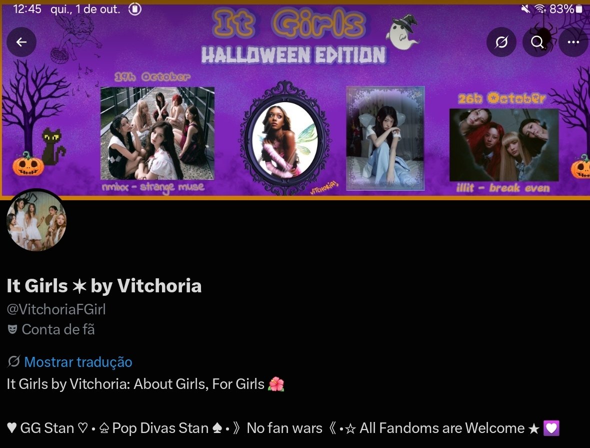 VitchoriaFGirl's tweet photo. #newpic
Perfil de cara nova para o mês de outubro: 🎃
♥︎ nmixx - 'Strange Muse' (19 de outubro)
♡ illit - 'BREAK EVEN' (29 de outubro)
★ itzy - no icon
(menção honrosa para minhas m&m: Manon e Moka 😭) https://t.co/brTZT8kNUi