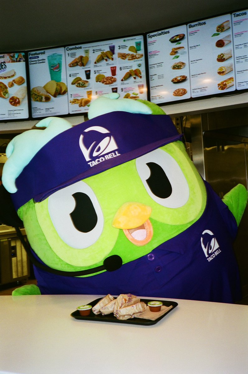 duolingo's tweet photo. meet @tacobell’s new employee

new Duo Habanero sauce, only at @tacobell on global taco day 10/6 https://t.co/H4PlZZbppB