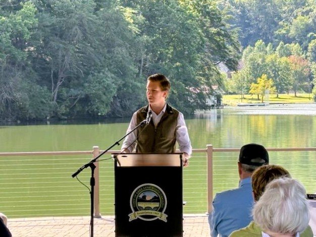RepJakeJohnson's tweet photo. Great event in @LakeLure as we celebrated the 100th Birthday of the Dam. It was great to see @RepTimMooreNC & community leaders from across the state coming together to celebrate this milestone. We learned about the history of the dam, how it withstood Helene and what it means to the success of our region. Here is to 100 more!🥳