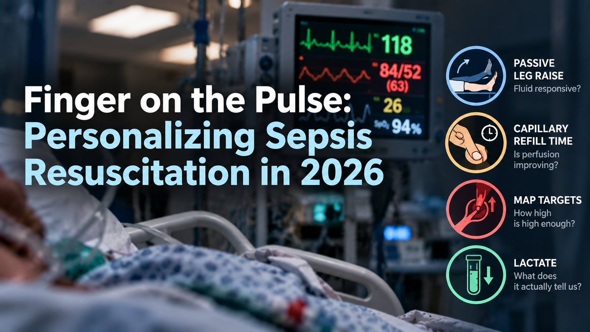 emergmedottawa's tweet photo. 🚨 New on EMOttawa: Sepsis resuscitation in 2026

You’ve given the first litre. Antibiotics are in. Pressors are running.

Now what?

💧 Is more fluid actually helpful?
🎯 Is MAP 65 always the target?
🩸 Should we still chase lactate?
👆 What can capillary refill tell us?

Dr. Arora breaks down a more personalized approach to septic shock, including ANDROMEDA-SHOCK 2 and the 2026 Surviving Sepsis updates: 

https://t.co/tqN43GiF90