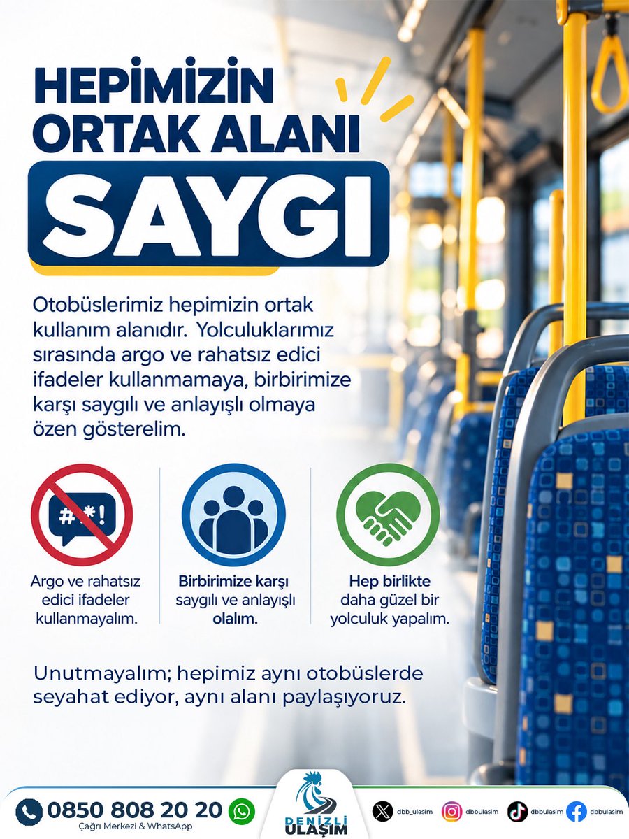 dbb_ulasim's tweet photo. Yolculuklarımız sırasında birbirimize karşı saygılı, anlayışlı ve duyarlı olalım. Daha güzel bir yolculuk için hep birlikte kurallara uyalım.
#denizli https://t.co/86UpsSrAbl