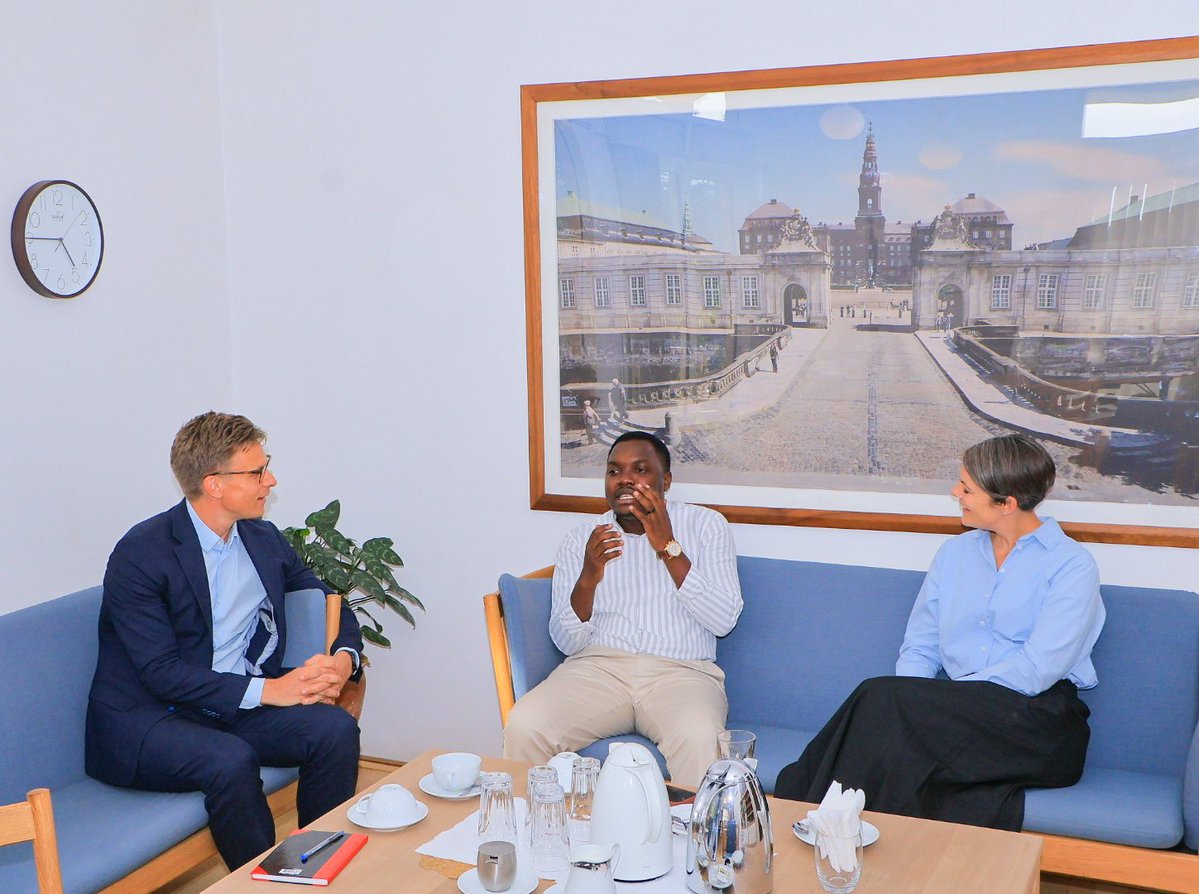LAlionzi's tweet photo. This afternoon, I had the pleasure of meeting with H.E. Signe Skovbakke Winding Albjerg, Ambassador of @DKinUganda, and Adam Sparre Spliid, Head of Cooperation and Deputy Head of Mission, at the Royal Danish Embassy in Kampala. https://t.co/k7GhKe55DM