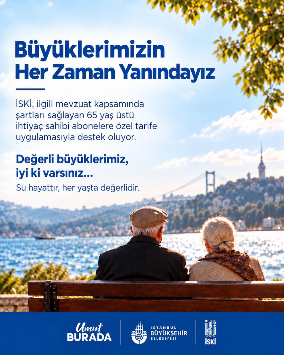 iskignmudurlugu's tweet photo. ✨ Hayata dair biriktirdikleri tecrübeyle yolumuzu aydınlatan, geçmişle gelecek arasında kıymetli bir köprü kuran büyüklerimizin her zaman yanındayız.

💧 İSKİ olarak, ilgili mevzuat kapsamında gerekli şartları sağlayan 65 yaş üstü ihtiyaç sahibi abonelerimizi özel tarife uygulamamızla destekliyoruz.

💙 Ömürlerine nice hatıra ve emek sığdıran tüm büyüklerimizin 1 Ekim Dünya Yaşlılar Günü kutlu olsun.