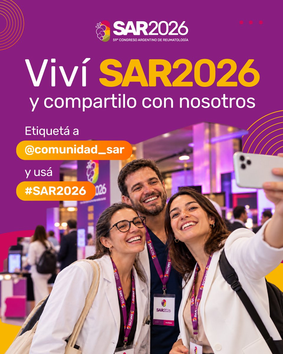 ComunidadSar's tweet photo. Durante el Congreso, te invitamos a compartir tus fotos y esos momentos que quieras guardar y mostrar de esta experiencia.

Etiquetá a @comunidad_sar y usá #SAR2026 para que podamos encontrarlas, compartirlas y seguir construyendo entre todos el Congreso

#SAR2026 #Reumatología https://t.co/LoGc0P9MUK