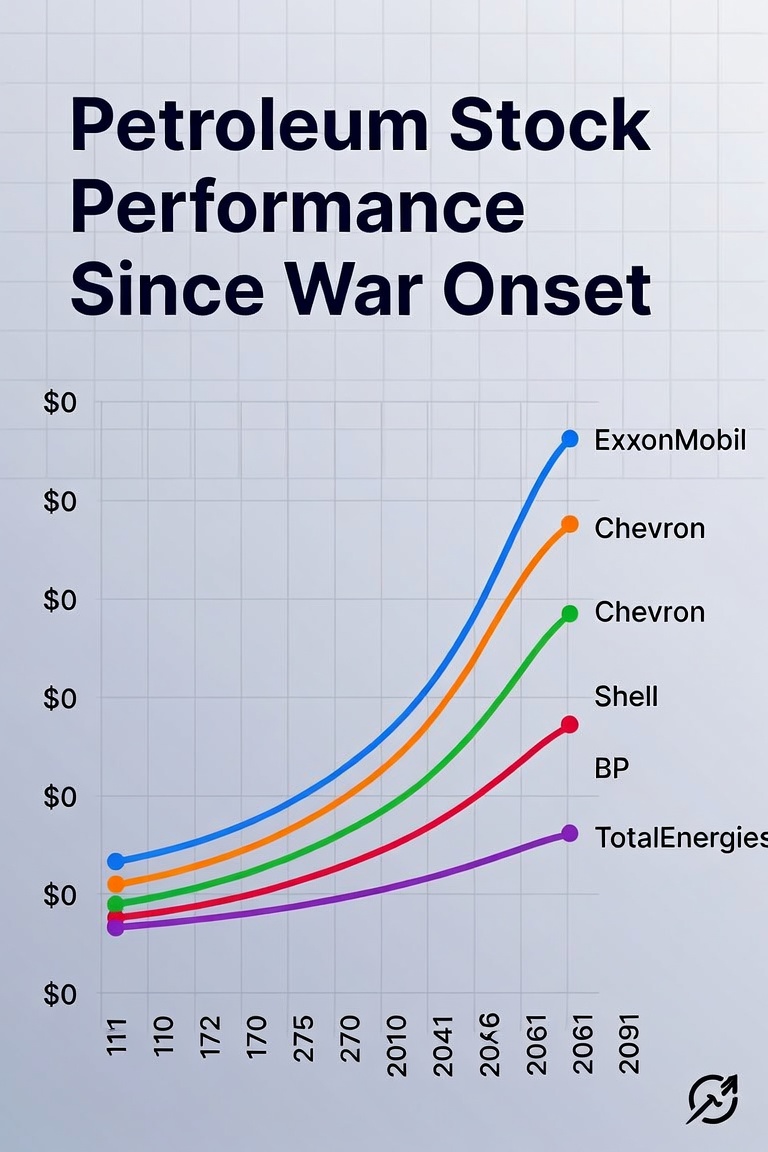broncospin's tweet photo. Grok Imagine prompt:

Make a chart of the 5 largest petroleum stocks’ performance since the war with Iran started https://t.co/nl6K83oVLQ