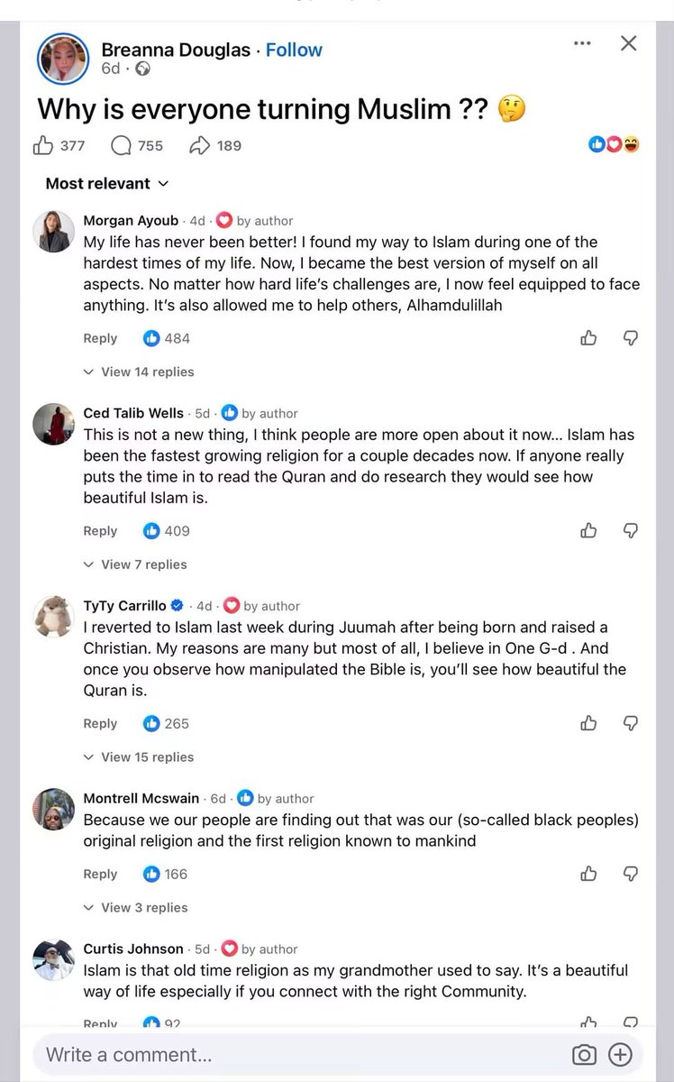 Cool_Ustaz's tweet photo. An American woman asked, “Why is everyone becoming Muslim?” 🇺🇸☪️

The comments are absolutely amazing. 😂

Sometimes, the more Islam is attacked, the more people seem to become curious about it, learn about it, and ultimately embrace it.

Alhamdulillah. 🤲☝️❤️ https://t.co/5Ji1kjwxTH