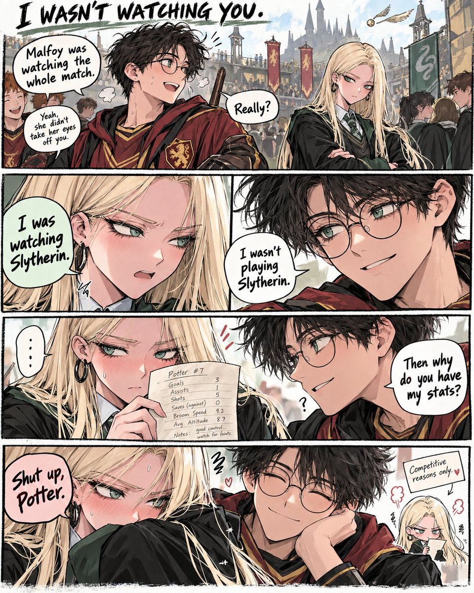 YeongukC's tweet photo. Malfoy definitely wasn’t watching Potter. 💚
she just happened to track his entire match statistics for competitive reasons
#Malfoid #FemDraco https://t.co/OmGd3EmnuI