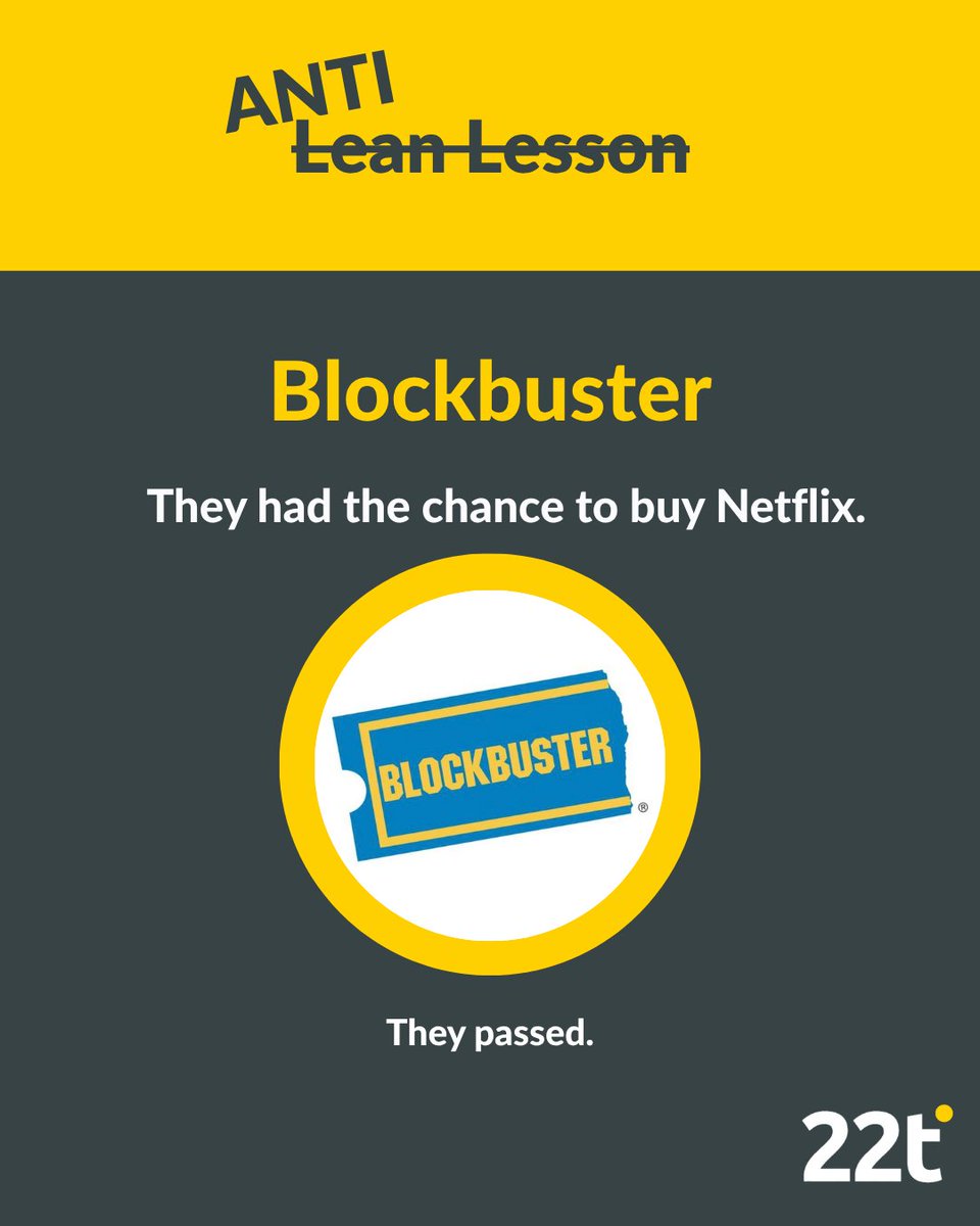 22tribes's tweet photo. Nobody left Blockbuster overnight. They just kept choosing whatever was easier 🍿📱. https://t.co/ERt9gM5TCO

#22tribes #22tb #AntiLeanLesson #Blockbuster #MarketingStrategy #CustomerBehavior #DigitalMarketing https://t.co/8DXMz0rGps
