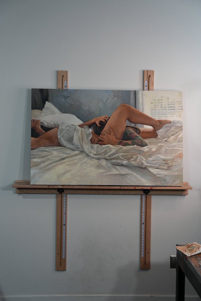 halietorris's tweet photo. Lunch is served. 🍽️

Two years ago, I was too scared to paint her in full.

The first “Lunch” was more cropped, more restrained and even though I loved the composition, I always knew there was more I wanted to say with it.

So I came back to her.

“Lunch 2.0” feels like giving myself permission to take up more space, push the idea further, and paint the kind of sensuality I used to hesitate around.

A huge thank you to @TheJFG_ for being such amazing collaborators. Working with you makes me feel so open to express myself, experiment, and create work that feels completely true to me.

This piece is about reclamation, sensuality, confidence, and feeling powerful in your own body.

The original has officially sold to a private collector 🤍

Limited edition fine art prints of “Lunch 2.0” are available now through the link in my bio. Get them while they last 🩵🔥