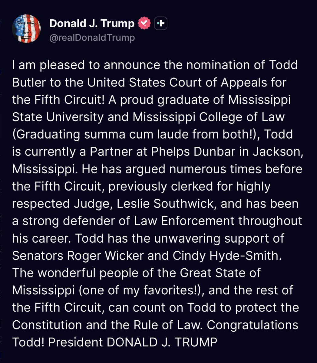 Berrykaialuna's tweet photo. 🚨 NOW: President Trump just infuriated activist judges by announcing 2 CONSERVATIVE federal judicial appointments in North Carolina and the 5th Circuit

Time for the Senate to RAPIDLY confirm 🔥

And start IMPEACHING rogue judges like Boasberg and “Sooknanan.” https://t.co/mIUErRpDwW