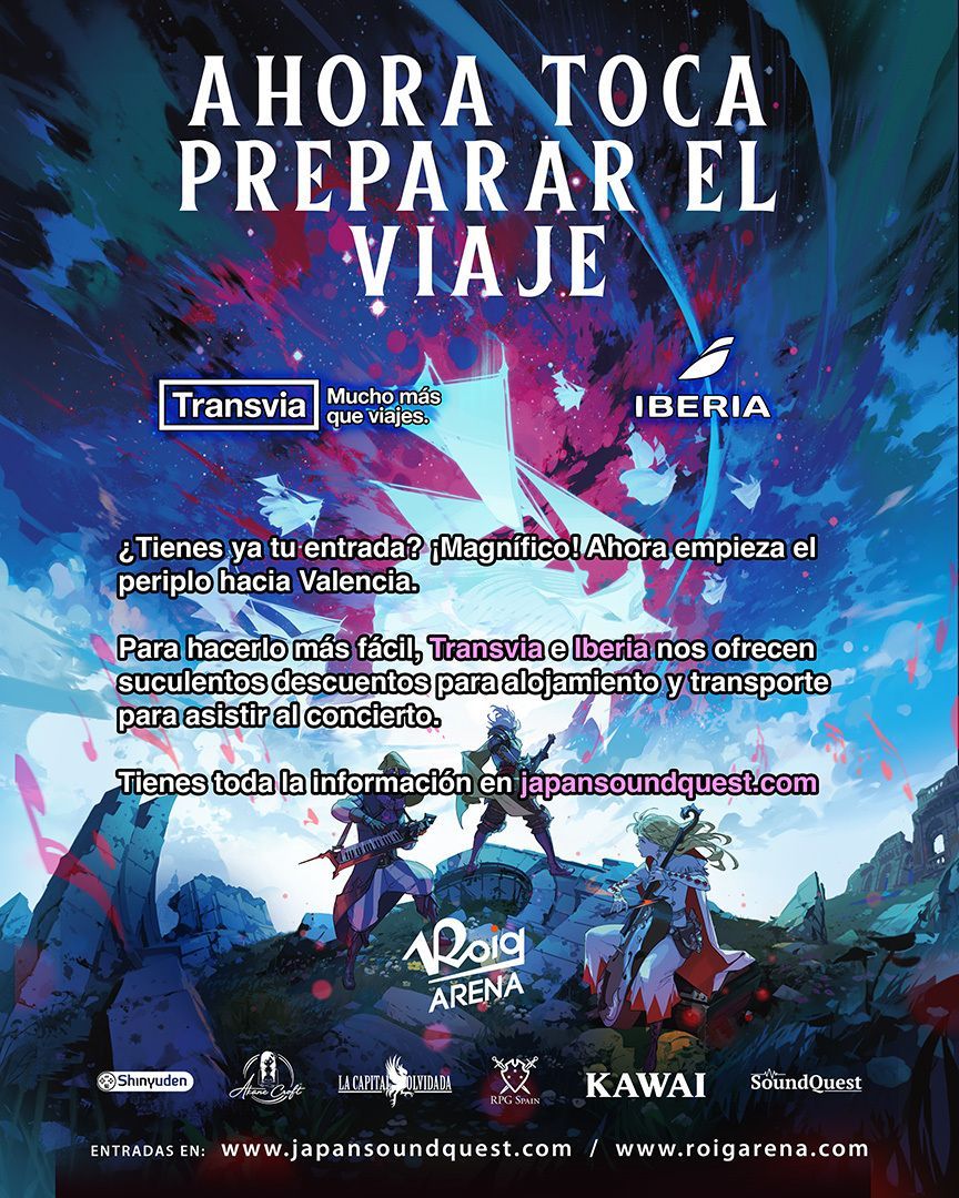 JapanSoundQuest's tweet photo. ¿Estás preparando tu viaje a Valencia para el #JapanSoundQuest? Pues estás de suerte porque Transvia e Iberia ofrecen descuento en alojamiento, trenes y aviones usando los códigos promocionales del evento. Tienes toda la info en https://t.co/KtGV9FdcRv https://t.co/H5gR3xqk9m