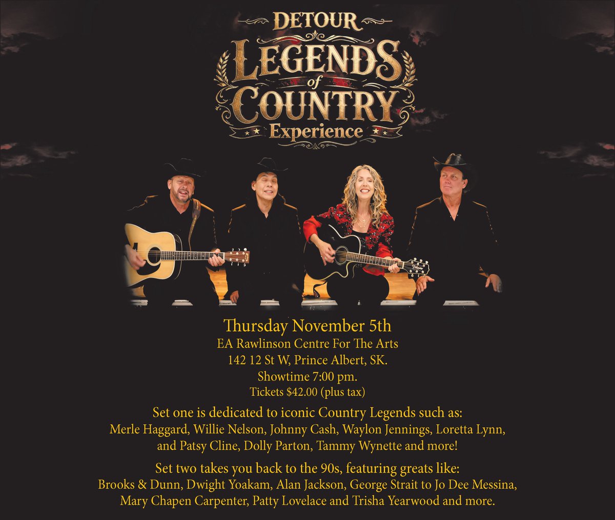 PADailyHerald's tweet photo. The Prince Albert Daily Herald is proud to sponsor the upcoming DETOURmusic Legends of Country Music Experience!
#EARawlinsonCentre #PADailyHerald #Community #PrinceAlbert #MerleHaggard #JohnnyCash #DollyParton #AlanJackson #LorettaLynn #GeorgeStrait #DwightYoakam #TrishaYearwood https://t.co/C3m96P4gV2
