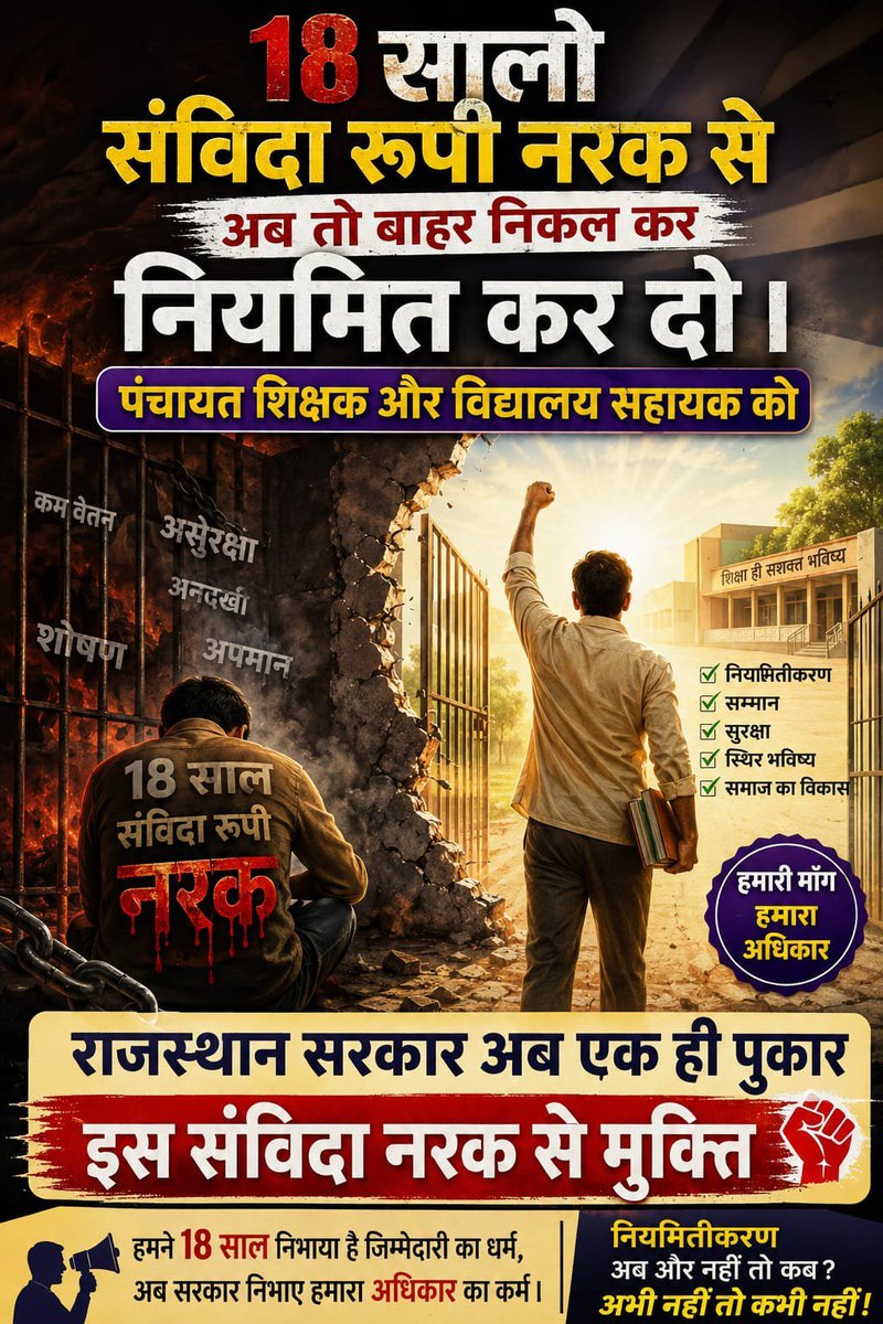 OmSharm14353586's tweet photo. पिछले 2 महीनों से लगातार PanchayatShikshak एवं VidhyalaySahayak नियमितिकरण के लिए अपना शांतिपूर्ण डिजिटल विरोध दर्ज करा रहे हैं।  #Satyagraha4Regularize #Regularize_PS_VS @gssjodhpur @arjunrammeghwal @BhajanlalBjp @madandilawar @Rajendra4BJP @cpjoshiBJP https://t.co/OipBdsteHy