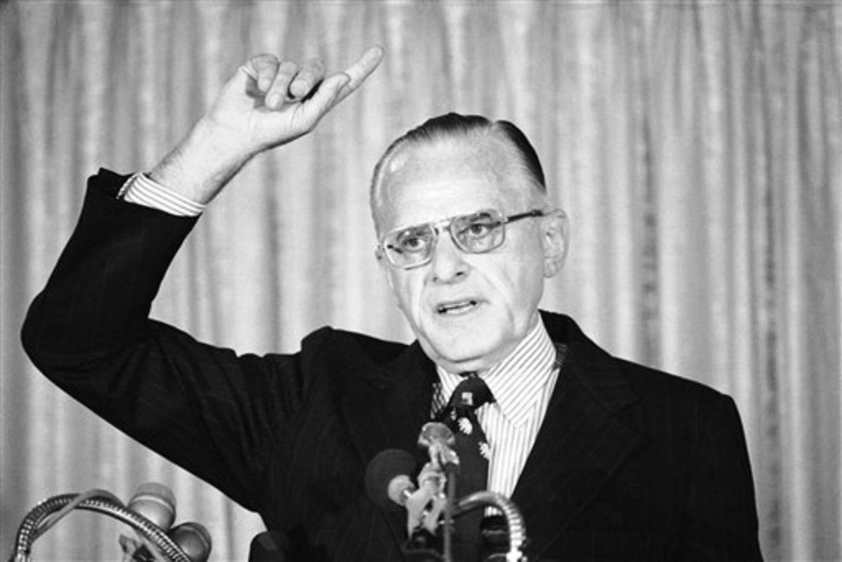 50YearsAgoLive's tweet photo. U.S. Secretary of Agriculture Earl Butz is reprimanded by President Ford in public for making racist remarks. 

Butz said “coloreds only want a tight p——y, loose shoes, and a warm place to shit.” https://t.co/MwAahTHYkG