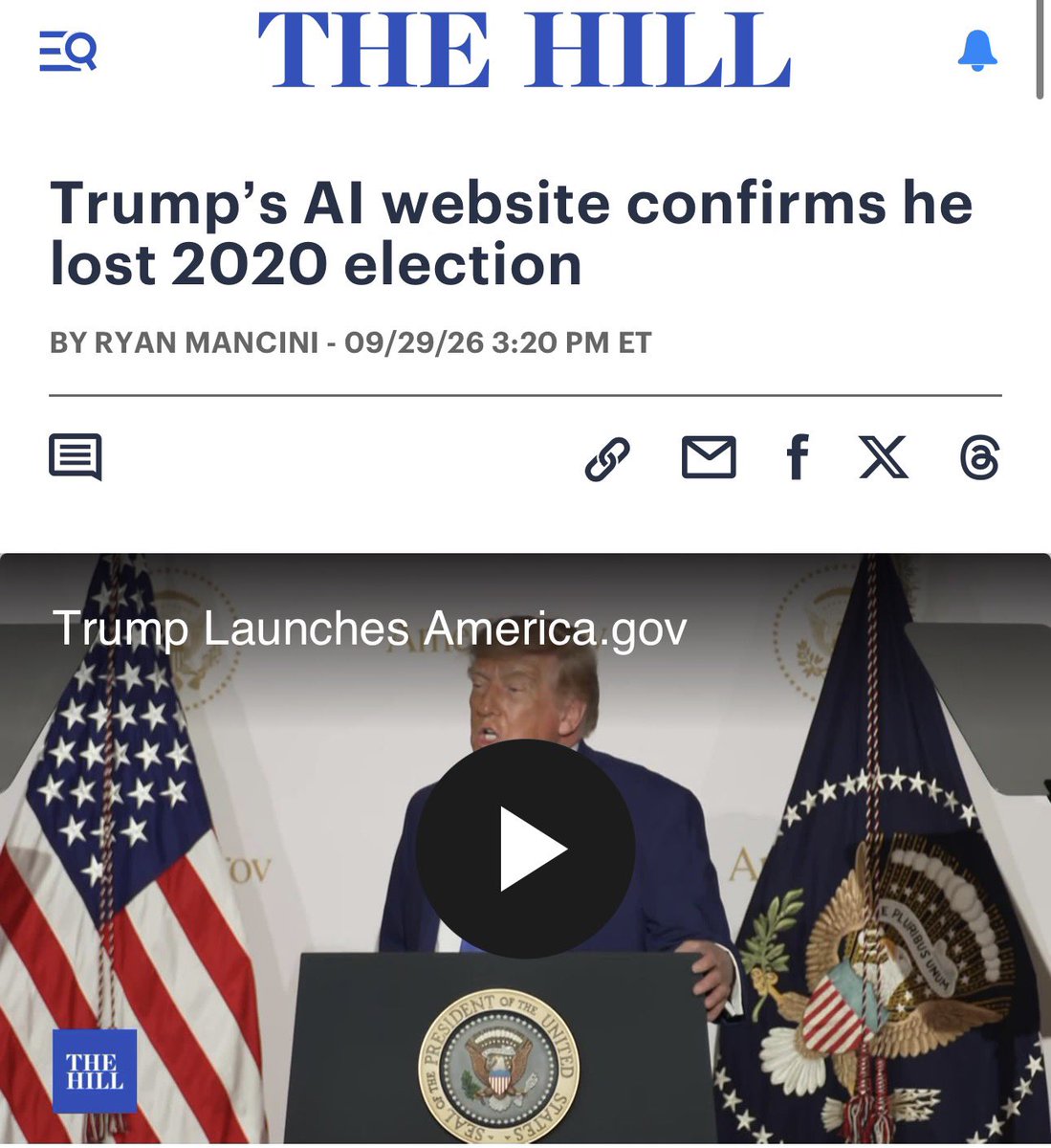 TheTNHoller's tweet photo. WELP 🤷🏼— “President Trump’s AI-powered website confirms he lost the 2020 presidential election, contrary to the 47th president’s false claim that he won…” 

https://t.co/KiCvDazsWA https://t.co/leKU45AYR6