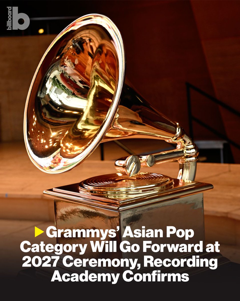 billboard's tweet photo. The Recording Academy has confirmed that its new best Asian pop music performance category will go forward as originally planned at the 2027 Grammys.

More details: https://t.co/mFFRAgjU2q https://t.co/btQ0X0sFLg
