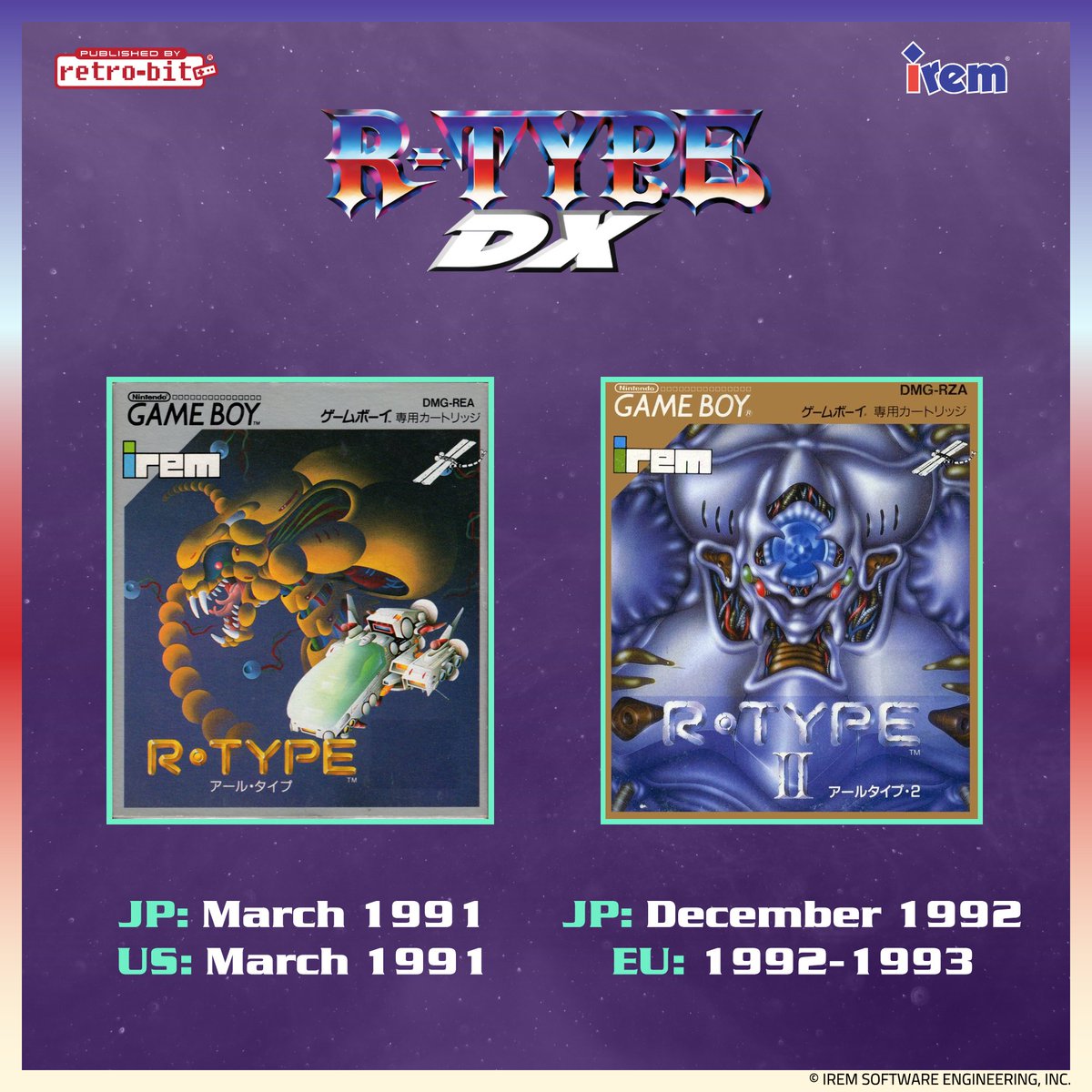 RetroBitGaming's tweet photo. From monochrome beginnings to a full-color rerelease. 🚀

R-Type and R-Type II pushed the Game Boy to its limits before returning in R-Type DX with color-enhanced versions and a continuous DX Mode.

Take on the Bydo Empire once again 👾 - 
https://t.co/rlsb8j0g0Z https://t.co/2ovGwGYWzR