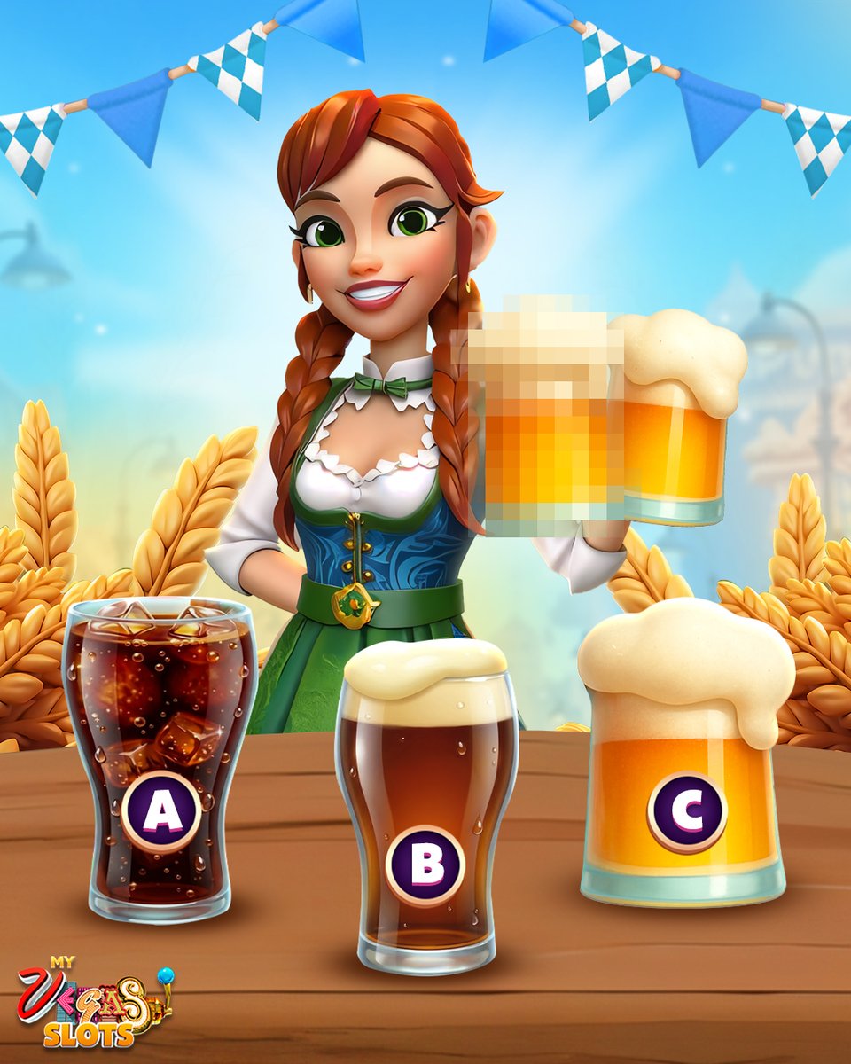 myVEGAS's tweet photo. 🍻 Your cheers come with chips: https://t.co/OzA7zleLL0

Oktoberfest is kicking off in the app, and Vivian is ready to raise a glass. Grab your spot at the celebration and get the good times spinning.

Which one is the correct drink? https://t.co/3CHGDYbfLv