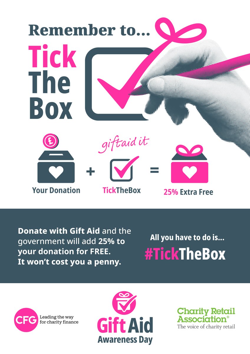 SudepAction's tweet photo. Every year, charities miss out on £560m in unclaimed Gift Aid tax relief. When you donate, remember to #TickTheBox! It costs you nothing but means everything to us. #GiftAidAwarenessDay

Donate today: https://t.co/0dfEjakCTU

#SUDEPAction https://t.co/aCCseyMf49