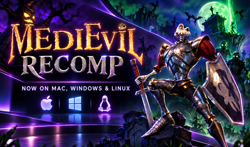AmigamagazineGA's tweet photo. MediEvil Recomp brings the 1998 PS1 classic to Windows, macOS and Linux with widescreen, higher frame rates and modern display options. #MediEvil #PS1 #RetroGaming  https://t.co/hpsXcHIOz4 https://t.co/gGYz9li4oF