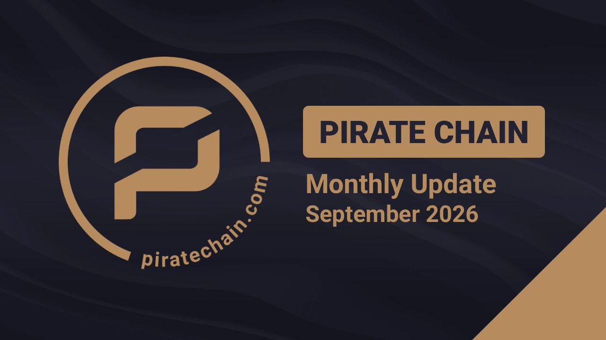 PirateChain's tweet photo. 📌 #PirateChain Newsletter | October 2026

⚙️ Ironwood activates 3 October
⚙️ Stashi wallet is live
⚙️ Supernova sync is faster
⚙️ New SDK for wallets

🔗 Follow the link in $ARRR profile bio https://t.co/xvWFZOSOox