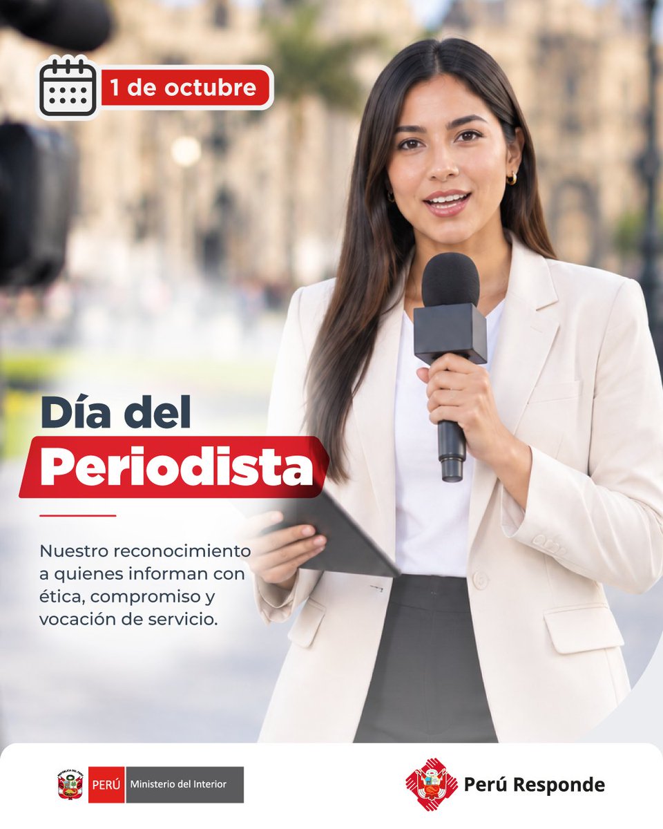 MininterPeru's tweet photo. 📰 Informar también es servir a la ciudadanía.
📝💻 En el Día del Periodista, el #Mininter reconoce a quienes, con responsabilidad, vocación y compromiso, buscan la verdad, investigan los hechos y acercan información de interés público a los ciudadanos.
🎥🎙️ Cada cobertura, entrevista y noticia contribuye a una sociedad mejor informada y más consciente de lo que ocurre en el país.
¡Feliz Día del Periodista! 👏