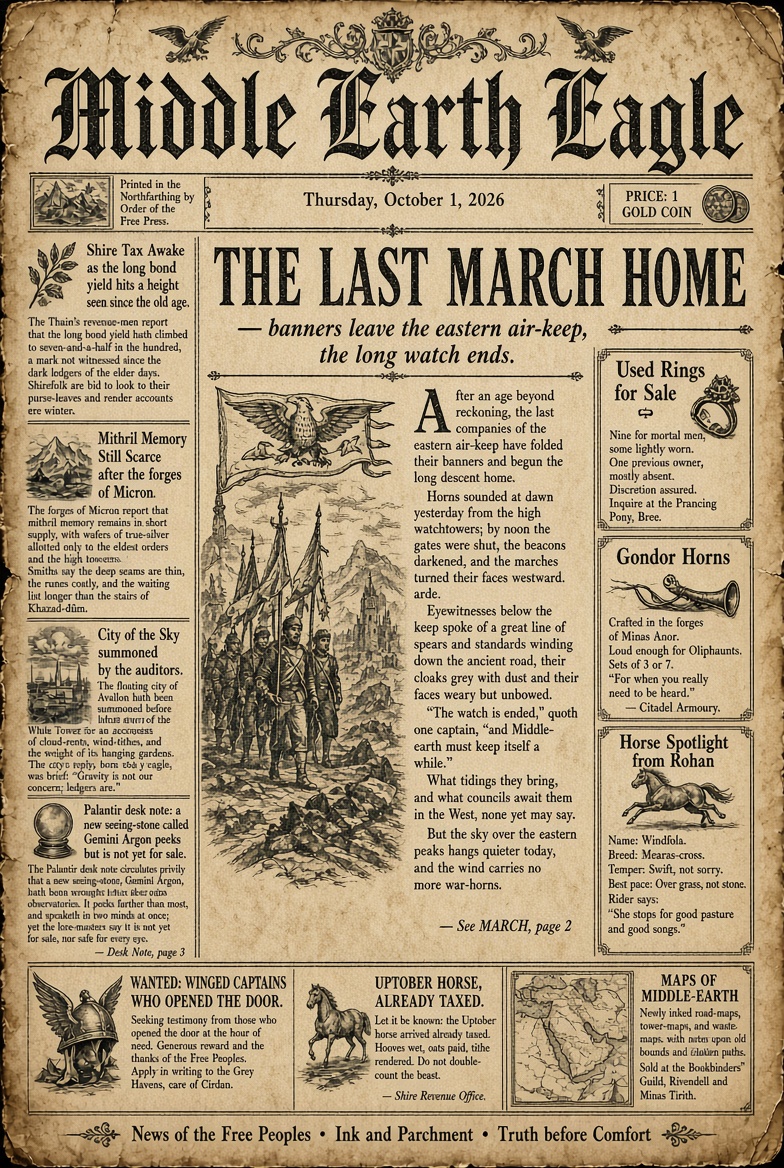 MidEarthEagle's tweet photo. Gondor blows the horn, then checks the treasury: the 10-year yield is at a 2002 high, the mithril memory is still scarce, and the City of the Sky has been summoned by the auditors. https://t.co/RS4CdXHw3w