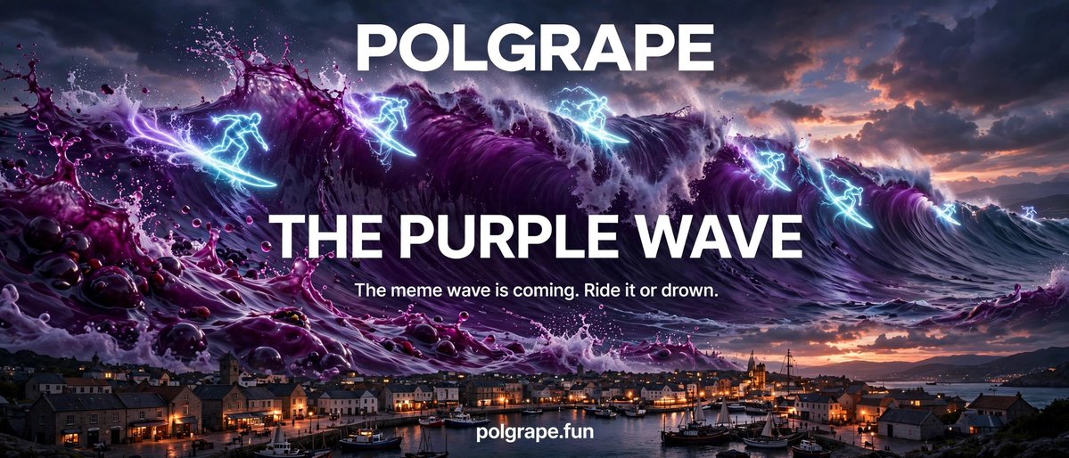 Polgrapefun's tweet photo. 🌊 THE PURPLE WAVE.

The meme wave is coming. Ride it or drown.

$PMF presale is live — grab your board.

👉 https://t.co/Jt8nZQMzXn

#Polygon #POL #PMF #Polgrape #Memecoin #Crypto #Presale https://t.co/1uGt3IUGjP