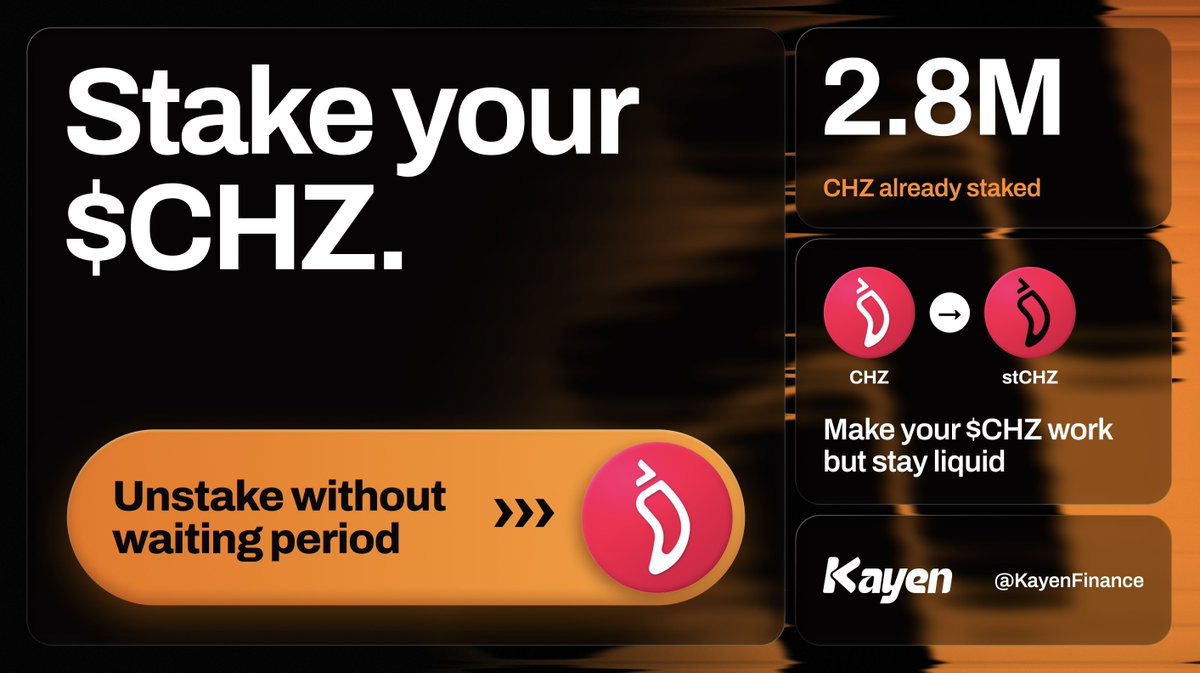 KayenFinance's tweet photo. AI agents:
- Stop working when quota is hit 🛑
- Need constant resets 🔄

Liquid staked $CHZ:
- Works non-stop 💸
- Stays 100% liquid 💧
- Stays spicy 🌶️ https://t.co/2i2Wi6c0KB