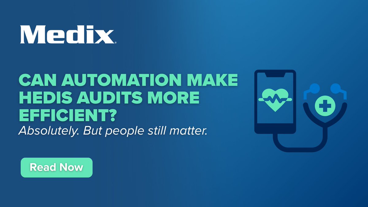 medixteam's tweet photo. The right talent can help healthcare organizations maximize the benefits of audit automation while keeping quality and accuracy on track.

Our HEDIS blog explores how to pair technology with the right staffing strategy.

👉 Read it here: https://t.co/Y1tfhV0zkg https://t.co/fgwg80tm2C